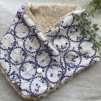 ハンドメイド☆ネックウォーマーリネンサークル花柄刺繍ファベージュの画像