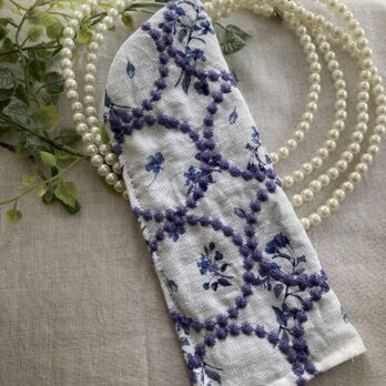 ハンドメイド♡メガネケース♡リネンサークル花刺繍♡♡スリムタイプの画像