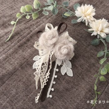 モヘアの薔薇とレースのブローチ＊コサージュ＊の画像