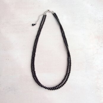 【受注制作】Black Onyx Plane Necklace／ブラックオニキス 2連ネックレス（Round）