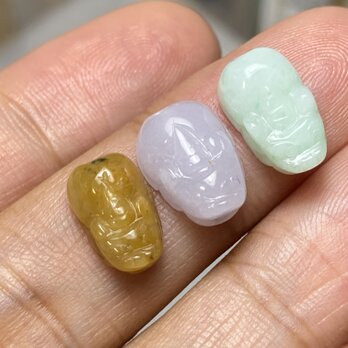 RS8-140 通穴 貔貅 薄ピンクラベンダー 薄緑 黄色 本翡翠 ミャンマー産 A貨 財布貔貅 御守の画像