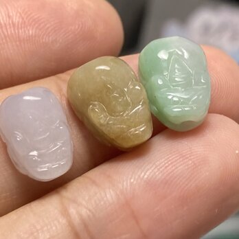 RS8-144 通穴 貔貅 白瓷 黄色 薄緑 本翡翠ミャンマー産 財布貔貅 御守の画像