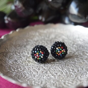 受注製作「multi color × black」手刺繍ピアスの画像