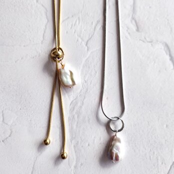 サージカルステンレスY字ネックレスバロックパールチャーム兼ピアス付き　～Gold/Silverの画像