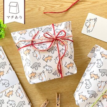 ねこのギフトバッグ〈5枚入〉マチあり紙袋 ペーパーバッグ ラッピング袋 猫 動物 可愛い クリスマスギフト バレンタインの画像
