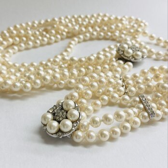 貝パール3連オールノットマチネーネックレス＆ブレスレット/約6.5mm/クリームツートン/made in japanの画像