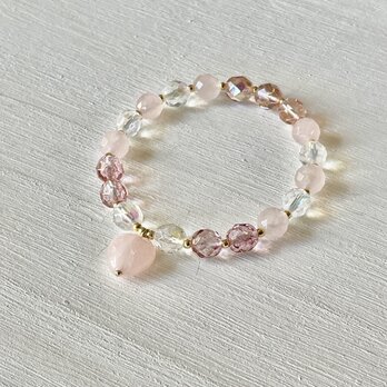 ブレスレット♡ローズクォーツ×チェコガラスの画像
