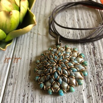 【軽量】circle beads necklace - ヴィンテージターコイズΦ4.5cmの画像