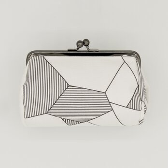 京友禅　たわら型がま口ポーチ『ONE TONE』　氷割　白基調・モノトーン