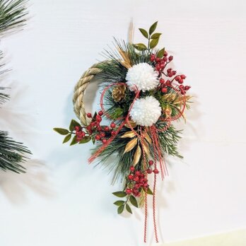 お正月 しめ縄リース (白)ピンポンマム n622 アーティフィシャルフラワー