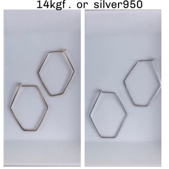 【選べる！】14kgf or silver950 選択可能　mini long octagon フープピアス　ゴールド　の画像