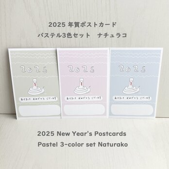 新年「ゆるかわな巳」　干支　巳年　2025年パステルカラー3色　ポストカード　3枚セット　naturakoの画像
