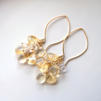 【★SALE】シトリンのマーキスフック房ピアス・14kgf・11月の誕生石