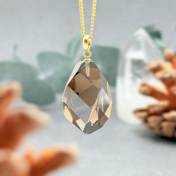 23mm 大粒 スモーキークォーツ/茶水晶  K18 K24GP 天然石ネックレス - Prism -brown-