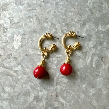 P498-ヴィンテージピアス U.S.A. 1970〜80s Red beaded gold toneの画像