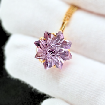 ラス1 14mm 8枚の花びら アメジスト/紫水晶  K18 K18GP 天然石ネックレス - フラワー M