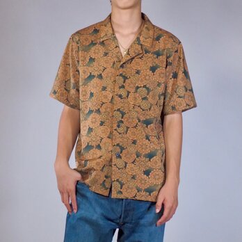 着物リメイク Tailor UMUI メンズシルクシャツM ちりめん和更紗　正絹　花丸文様　の画像