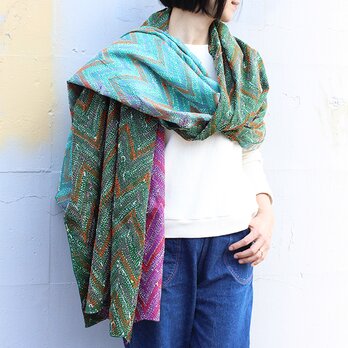 ジグザグカンタ刺繍シルク大判ストール【太糸ファインステッチA】の画像