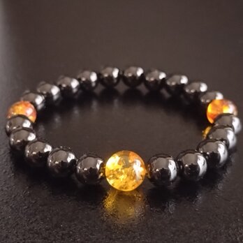 モリオン・アンバー(琥珀)・8mm(親玉10mm)・【最高品質・鑑別済み】ブレスレットの画像