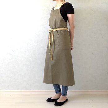 ⭐︎選べる肩紐タイプ⭐︎ 【オリーブ×ハニーイエロー】バイカラーフルエプロンの画像