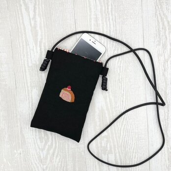 手刺繍スマホショルダー ロールケーキの画像