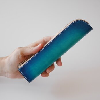 スマートペンケース　「エクレア」　ヌメ革　ブルー　青【海の色】の画像