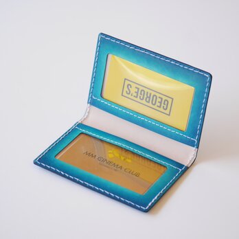 二つ折りパスケース　ヌメ革　ブルー　青【海の色】の画像