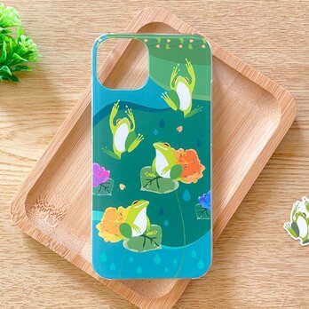 【受注製作品】花とカエルのiPhoneケース《Android対応》ハードケース スマホケース 名入れ 蛙 おしゃれの画像