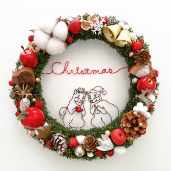 仲良し柴犬サンタとトナカイのChristmasリースの画像