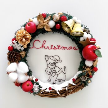 チワワサンタの雪のChristmasリースの画像