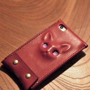 【受注生産品】赤 レリーフ猫のiphone5/5sケース