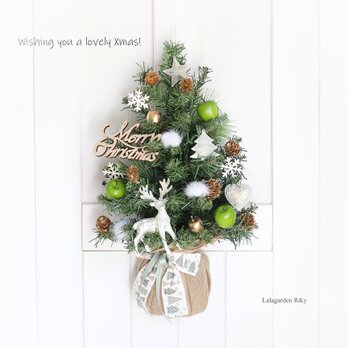 壁掛けクリスマスツリー　ウォールツリー　クリスマス　クリスマスツリー　トナカイ　グリーン　R＆yCH125の画像