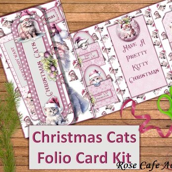 （1385）クリスマスキャットフォリオカード7枚1セット✨ポケット、カード、タグetc☆A4サイズの厚紙印刷。・。・(^^♪の画像