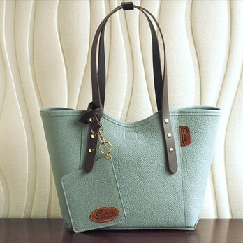 今だけ￥15800★選べるハンドル2カラー★大人の本革贅沢ミニトートバッグ：ミントブルーの画像