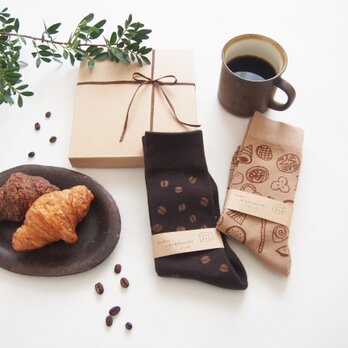 〈メンズ靴下〉コーヒー豆靴下®×パン×おにぎりの2足セットBOXの画像