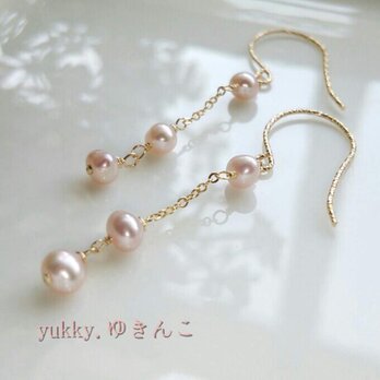 淡水真珠(ラベンダーピンク)＊グリッターピアス(14Kgf)★の画像
