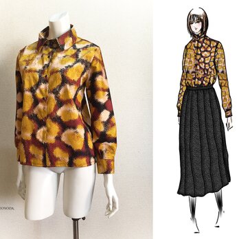 【1点もの・デザイン画付き】日本製綿プリントストレッチジャガード生地ブラウス（KOJI TOYODA）の画像