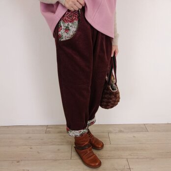 [予約販売] コーデュロイブラウンあずきとゴブラン3WAYサルエル風パンツの画像