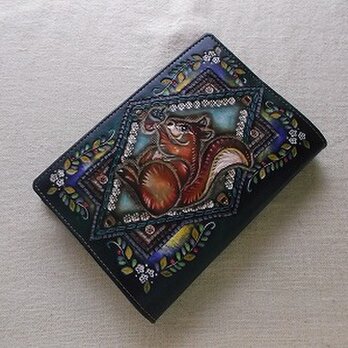 文庫サイズブックカバー 刻印,拭き染め 牛革