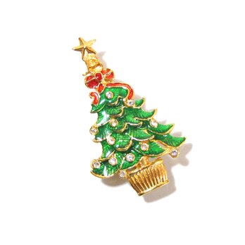 80s Vintage Enamel Christmas Tree Broochの画像