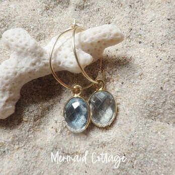 ⭐︎11月誕生石＊宝石質ブルートパーズのフープピアス⭐︎Blue Topaz HoopEarrings *14kgf*の画像