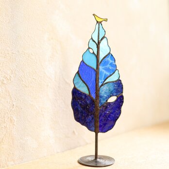 黄色い小鳥と青色の止まり木　✤ ＜ステンドグラス＞ ✤