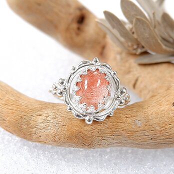 ～ジューシーカラー～　カザフスタン産ストロベリークォーツのデザインリング　12号　天然石アクセサリー　macariの画像