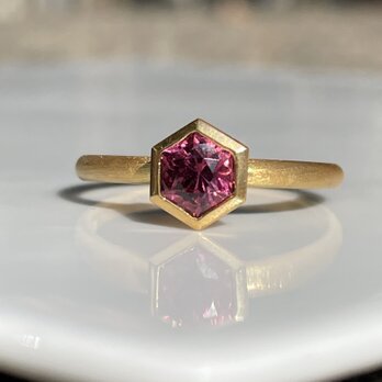 ロードライト　ガーネット　ヘキサゴンカット0.8ct　スタッズ石座　シルバーSV925リングの画像
