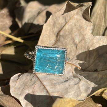 ルチルクォーツ　×　ターコイズ　ダブレット 長方形　カボション　シルバーSV925リング