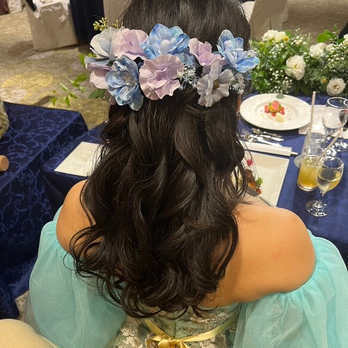 実例写真！パフスリーブ ブルー ソフトチュール ストレッチ ブライダル 結婚式 前撮り 可愛いの画像