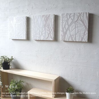 静かな木々のアートボード　ホワイト 3枚組 wood 寝室 オブジェ 壁掛け アートパネルの画像