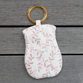 スマホバッグ・花刺繍・ピンク　　ポシェット　ホルダー　綿麻　リネン　コットン　ブレスレット　バングルの画像
