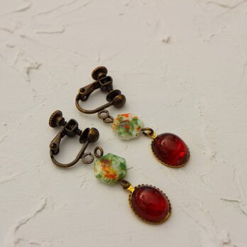 ヴィンテージフランス＊レッド＊イヤリング＊ピアス＊no.725の画像