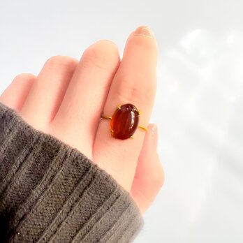 秋色️サイズ調整可能　バルティックアンバー（琥珀）リング　Baltic Amber Ring【gift box】の画像